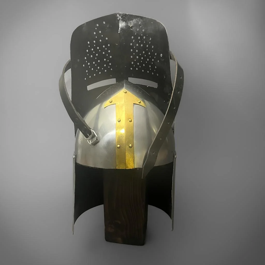 Brass and Steel Crusader Helmet - Visored - Trollkors - Image 6