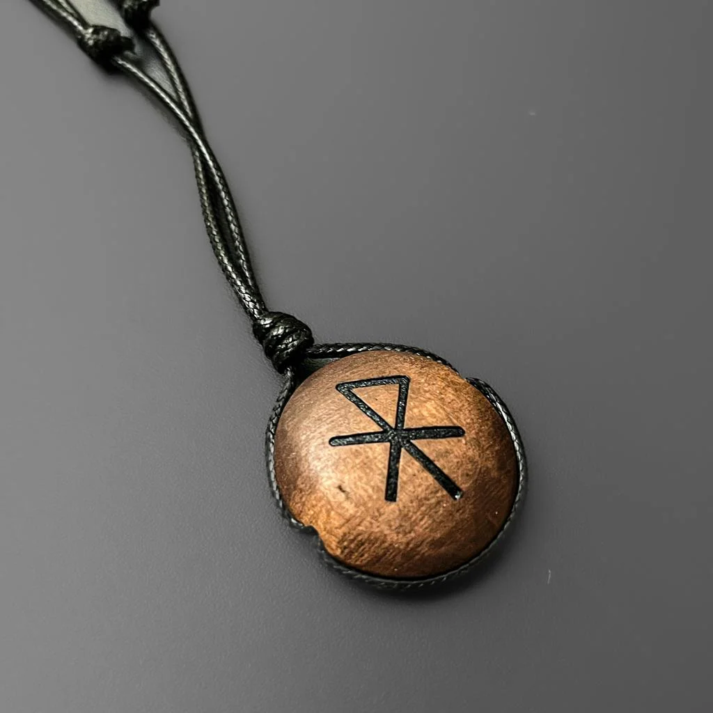 Engraved Wood Bind Rune Pendant - Image 5